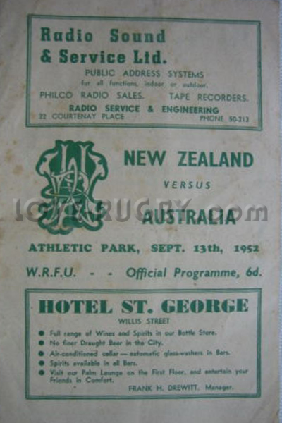 1952 New Zealand v Australia  Rugby Programme